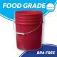 Bucket With Gamma Seal Lid, HDPE, Red Food Grade BPA Free 5 Gallon Bucket Pail Container With Gamma Seal Lid