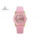 Pink Color Beautiful Ladies Quartz Watches For Girls Leather Strap Material