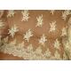 Vintage Corded Floral Gold Bridal Lace Fabric , Embroidered Net Lace Fabric For Gown