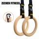 Home Fitness Wooden 28mm Crossfit Exercise Rings And Straps Workout With Carabiners