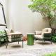 Garden Sofa And Coffee Table Set With Teak Armrest And Metal Frame