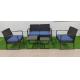 Garden Steel Plastic Double Wicker Sofa Two Coffe Tables 5 Set