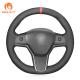 Custom Hand Stitching Black Soft Suede Steering Wheel Cover for Tesla Model 3 Model Y