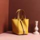 Polyester Lining Yellow Full Grain Leather Handbags For Ladies