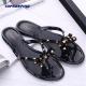 PVC Summer Black Flat Sandals Womens With Bow Rivet
