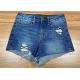 Raw Hem Ladies Fashion Jeans High Waisted Denim Shorts Light Wash Cotton With Rips