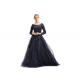 Fashion Dark Blue Tulle Fabric Ladies Evening Dresses / Formal Party Gowns
