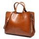 Brown Soft Tan Shoulder Pu Leather Purse Tote Bag With Zipper