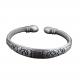 Women Sterling Silver Cuff Bracelet Engraved Fowers Blessings Retro Bangle (055733)