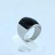 stainless steel ring with black glass stone LRX71