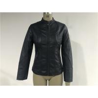 Womens Ink PU Leather Jacket , Female Biker Jackets With Binding Insertion TW77398