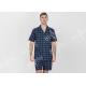 Navy Blue Mens Luxury Sleepwear Button Through Shirt And Short Pants Eco Friendly