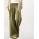 New Spring Women's Pleated Mid Waist Pure Pocket Loose Straight Casual Linen Wide Leg Pant