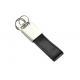 Debossed Logo Metal Black PU Leather Keychain 3 Small Rings Keyring