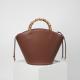 Women Brown Bucket Bags Ladies Genuine Leather Handbags With Wood Handle