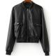 Ladies PU Leather Down Jacket , Zipper Short Warm Black Leather Bomber Jacket