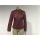 Mandarin Collar Womens PU Leather Jacket , Burgundy Pleather Biker Jacket