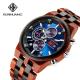 Man Blue Dial  Stripes Wooden Quartz Watch Business Wristwatch Water Proof 1020-3