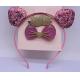 Sequin Bow Childrens Hair Accessories Headband With Hoop Pink Color