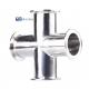 Forged SS304 316 Sanitary Stainless Steel 4 Way Cross Pipe Fitting Polished End 3A DIN