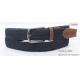 Navy Polyester / Brown PU Mens Stretch Belts Shiny Old Silver Buckle Available