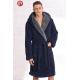 china  Manufacturer Best Price Top Quality Hooded Men's navy Soft Spa Full Length Warm Bathrobe With Kimono Shawl Collar