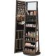 Brown 360° Swivel Jewelry Cabinet Rectangle Standing Mirror With Storage