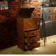 Top Genuine Leather Steamer Trunk Chest 1.3M Height Cabinet Lifted Cover 3 Drawers