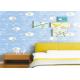 White Cartoon Kids Bedroom Wallpaper Light Blue Embossed Vinyl Wallpaper