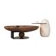 Oak Veneer Central Round Coffee Table Natural Wood Top Metal Legs For Living Room and Hotel Use