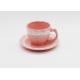 Ceramic Tea Cup Set Pink and White Handmade Earthware Coffee Mug with Plate Coaster