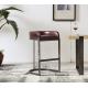 Vintage Reddish Brown Leather Counter Height Stools Strong Iron Frame Old Finishing