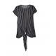 Bow Tie Short Sleeve Women's Striped Tops In Black With Viscose Composition