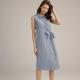 Front Tie Knot Unique Womens Casual Linen Dresses Sleeveless With Shirt Collar