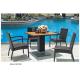 SS table base with wicker dining chair set -8185