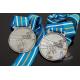 Sports Skiing Event 3D Effect Metal Award Medals With Antique Silver Plating Stripe Ribbon