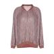 V Neck Fashion Ladies Blouse Shiny Pleated Blouse With Front Zipper Size XS - XXL