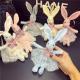 Rabbit Shape Plush Keychain Toys Pink / Blue Color Custom Size With Lace Skirt