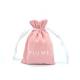 Soft Pink velvet drawstring bag with satin lining and customized white logo for lipstick packing