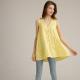 Fringe Botton Sleeveless Women'S Stylish Blouse Summer Yellow Linen Top