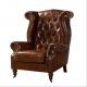 Retro Cow Genuine Leather Chesterfield Queen Anne High Back Wing Chair