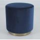 COM Fabric Upholstered Round Stool Antique Brass Recessed Base