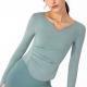 Nylon V Neck Running Top Nude Feeling Gym Long Sleeve Womens Workout Top