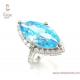 Wholesale Brass jewelry finger Ring & small clear & big Marquise aqua CZ + rhodium plating