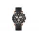 Mens 316L  Stainless Steel Chronograph Watch  Leather Strap Black & Blue Case Bezel