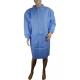 Nonwoven disposable SMS visitor gown,blue visitor gown with Knit collar or turn-down collar