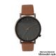 Mens Watch Black Face Brown Band , Luxury Steel Back Stainless Watch
