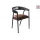 Loft Leather And Metal Dining Chairs , Industrial Black Metal Dining Chairs With