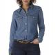                  Fashion Women′s Denim Shirt Long Sleeve Button with Pocket Shirt             