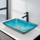 Tempered Glass Blue Rectangle Vessel Sink 560 * 360 * 110mm With Faucet